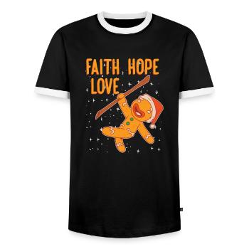 Foi Espoir Amour Religieux Costume de Noël - T-shirt contrasté Homme - noir/blanc - Devant - AI Model Female 172 light (172cm) & AI Model Male 178 light (178cm)