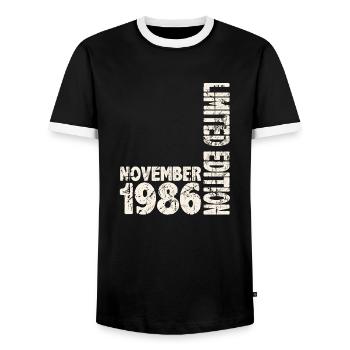 Novembre 1986 Edition Limitée 37 Ans Homme Femme - T-shirt contrasté Homme - noir/blanc - Devant - AI Model Female 172 light (172cm) & AI Model Male 178 light (178cm)