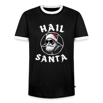 Hail Santa Funny Alternative Goth Christmas Design - Men's Ringer Shirt - black/white - Front - AI Model Female 172 light (172cm) & AI Model Male 178 light (178cm)