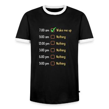 Dinge, die man tagsüber tun kann | Lustiges Design - Männer Kontrast-T-Shirt - Schwarz/Weiß - Vorne - AI Model Female 172 light (172cm) & AI Model Male 178 light (178cm)