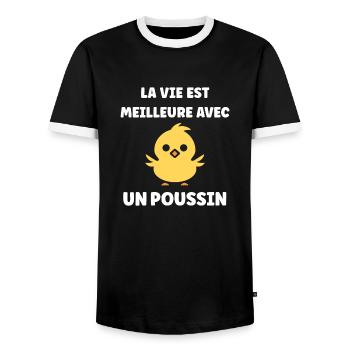 La vie est meilleure avec un poussin - T-shirt contrasté Homme - noir/blanc - Devant - AI Model Female 172 light (172cm) & AI Model Male 178 light (178cm)