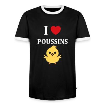 J'aime les poussins - T-shirt contrasté Homme - noir/blanc - Devant - AI Model Female 172 light (172cm) & AI Model Male 178 light (178cm)