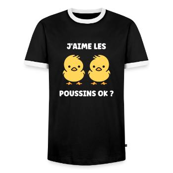 J'aime les poussins - T-shirt contrasté Homme - noir/blanc - Devant - AI Model Female 172 light (172cm) & AI Model Male 178 light (178cm)