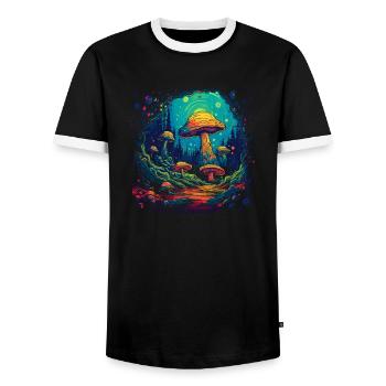 Mushroom | Fantasy Pilze Wald Natur Goa Festival - Männer Kontrast-T-Shirt - Schwarz/Weiß - Vorne - AI Model Female 172 light (172cm) & AI Model Male 178 light (178cm)