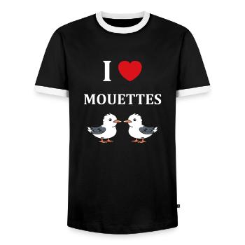 J'aime les mouettes - T-shirt contrasté Homme - noir/blanc - Devant - AI Model Female 172 light (172cm) & AI Model Male 178 light (178cm)