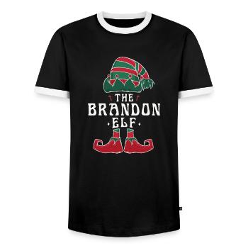 Brandon Elf Family Matching Group Christmas Mom - Men's Ringer Shirt - black/white - Front - AI Model Female 172 light (172cm) & AI Model Male 178 light (178cm)