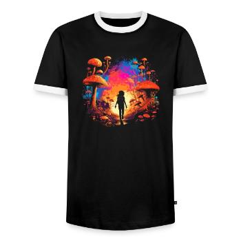 Mushroom | Fantasy Pilze Wald Natur Goa Festival - Männer Kontrast-T-Shirt - Schwarz/Weiß - Vorne - AI Model Female 172 light (172cm) & AI Model Male 178 light (178cm)