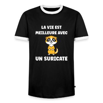Humour petit suricate - T-shirt contrasté Homme - noir/blanc - Devant - AI Model Female 172 light (172cm) & AI Model Male 178 light (178cm)