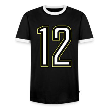 12 - Men's Ringer Shirt - black/white - Front - AI Model Female 172 light (172cm) & AI Model Male 178 light (178cm)