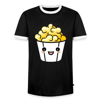 Popcorn Pot Humor - Men's Ringer Shirt - black/white - Front - AI Model Female 172 light (172cm) & AI Model Male 178 light (178cm)