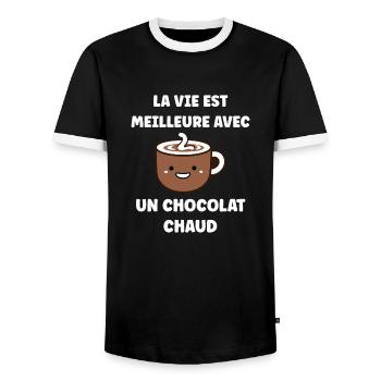 Humour petit chocolat chaud - T-shirt contrasté Homme - noir/blanc - Devant - AI Model Female 172 light (172cm) & AI Model Male 178 light (178cm)