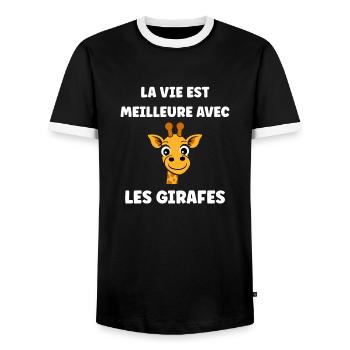 Humour petit bébé girafe - T-shirt contrasté Homme - noir/blanc - Devant - AI Model Female 172 light (172cm) & AI Model Male 178 light (178cm)