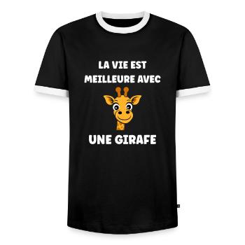 Humour petit bébé girafe - T-shirt contrasté Homme - noir/blanc - Devant - AI Model Female 172 light (172cm) & AI Model Male 178 light (178cm)