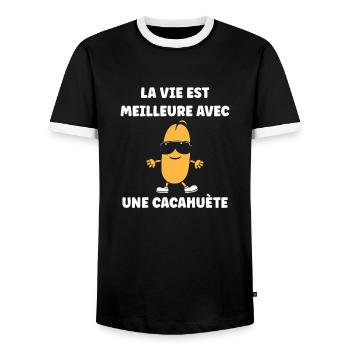 Cacahuètes Humour petite cacahuète - T-shirt contrasté Homme - noir/blanc - Devant - AI Model Female 172 light (172cm) & AI Model Male 178 light (178cm)