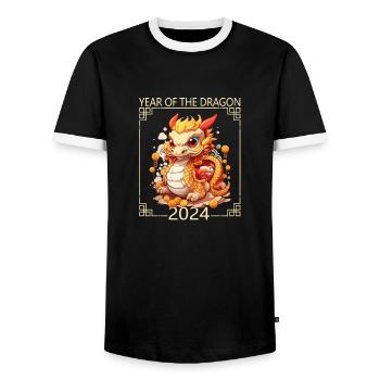 Year Of The Dragon Happy Chinese New Year 2024 - Männer Kontrast-T-Shirt - Schwarz/Weiß - Vorne - AI Model Female 172 light (172cm) & AI Model Male 178 light (178cm)