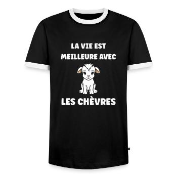 Citation humour petite chèvre - T-shirt contrasté Homme - noir/blanc - Devant - AI Model Female 172 light (172cm) & AI Model Male 178 light (178cm)