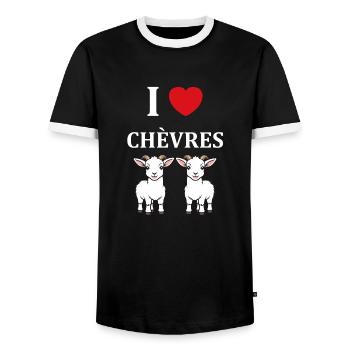 Citation humour petite chèvre - T-shirt contrasté Homme - noir/blanc - Devant - AI Model Female 172 light (172cm) & AI Model Male 178 light (178cm)