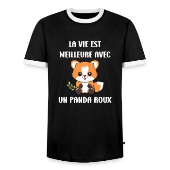 Renard amour Petit panda roux - T-shirt contrasté Homme - noir/blanc - Devant - AI Model Female 172 light (172cm) & AI Model Male 178 light (178cm)