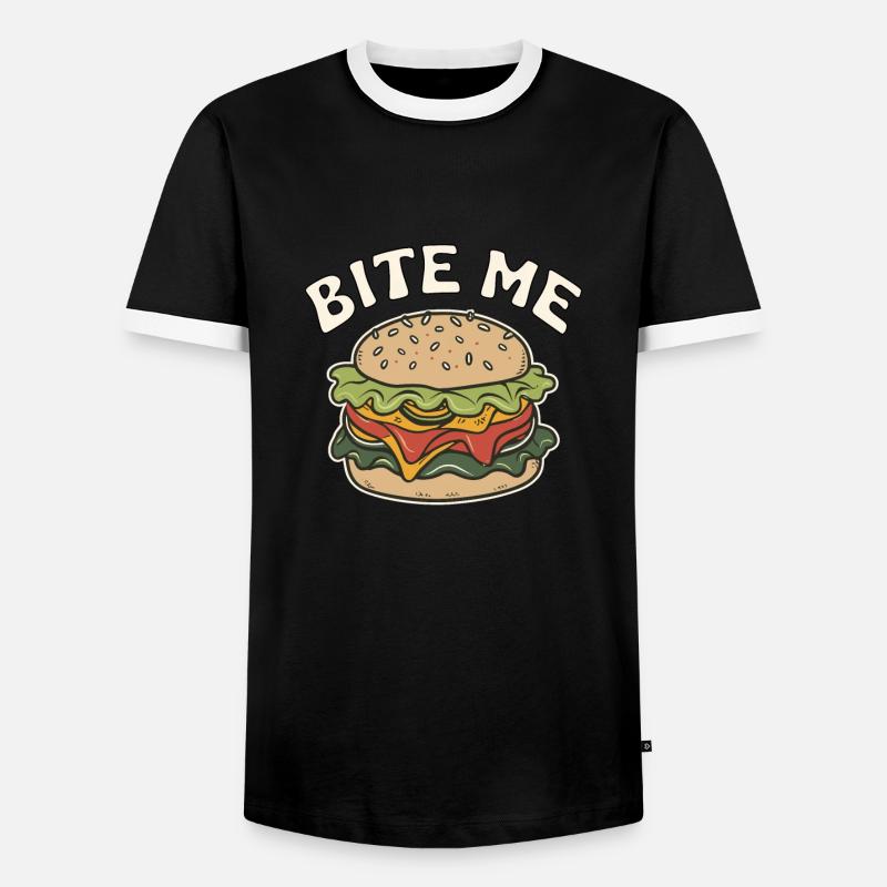 BURGER BITE ME - Men's Ringer Shirt - black/white