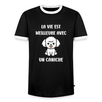 Humour chien petit caniche - T-shirt contrasté Homme - noir/blanc - Devant - AI Model Female 172 light (172cm) & AI Model Male 178 light (178cm)