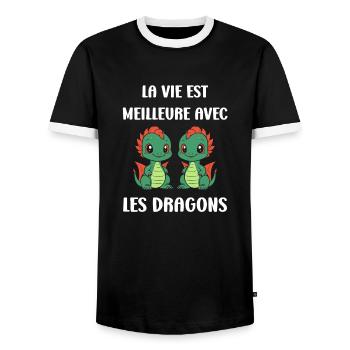 Bébé dragon - T-shirt contrasté Homme - noir/blanc - Devant - AI Model Female 172 light (172cm) & AI Model Male 178 light (178cm)