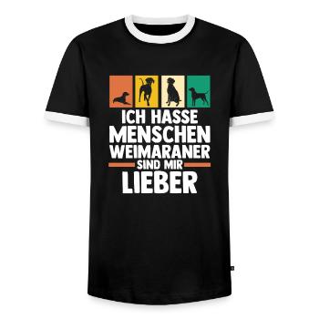 Hund Weimaraner - Männer Kontrast-T-Shirt - Schwarz/Weiß - Vorne - AI Model Female 172 light (172cm) & AI Model Male 178 light (178cm)