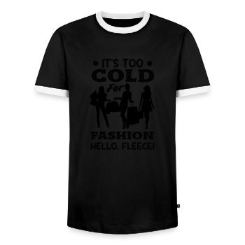 It's Too Cold for Fashion, Hello, Fleece! Cozy - Männer Kontrast-T-Shirt - Schwarz/Weiß - Vorne - AI Model Female 172 light (172cm) & AI Model Male 178 light (178cm)
