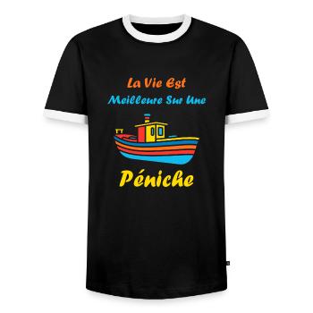 Bateau humour péniche - T-shirt contrasté Homme - noir/blanc - Devant - AI Model Female 172 light (172cm) & AI Model Male 178 light (178cm)