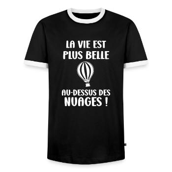 Humour Montgolfière - T-shirt contrasté Homme - noir/blanc - Devant - AI Model Female 172 light (172cm) & AI Model Male 178 light (178cm)