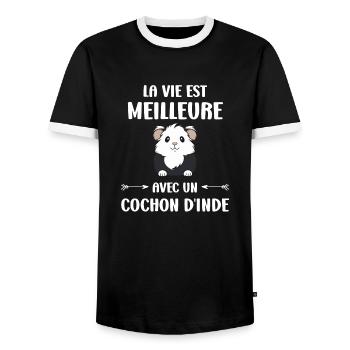 Humour cochon d'ine - T-shirt contrasté Homme - noir/blanc - Devant - AI Model Female 172 light (172cm) & AI Model Male 178 light (178cm)