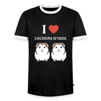 Humour cochon d'ine - T-shirt contrasté Homme - noir/blanc - Devant - AI Model Female 172 light (172cm) & AI Model Male 178 light (178cm)