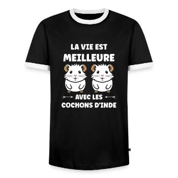 Humour cochon d'ine - T-shirt contrasté Homme - noir/blanc - Devant - AI Model Female 172 light (172cm) & AI Model Male 178 light (178cm)