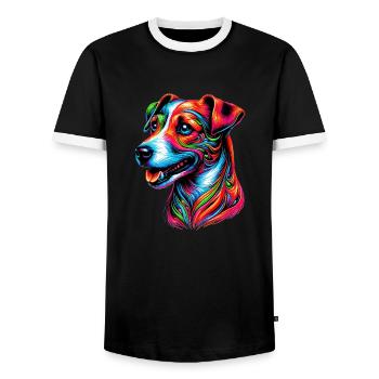 Jack Russell Terrier Dog - Men's Ringer Shirt - black/white - Front - AI Model Female 172 light (172cm) & AI Model Male 178 light (178cm)