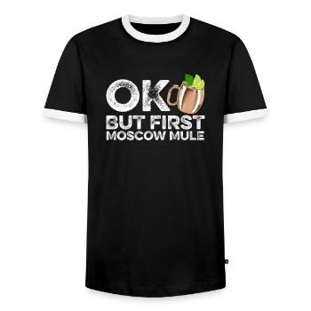 OK But First Moscow Mule Lover T-Shirt Funny Wine - Men's Ringer Shirt - black/white - Front - AI Model Female 172 light (172cm) & AI Model Male 178 light (178cm)