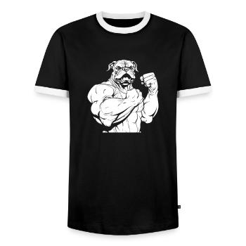 Fitness Bulldog - Men's Ringer Shirt - black/white - Front - AI Model Female 172 light (172cm) & AI Model Male 178 light (178cm)