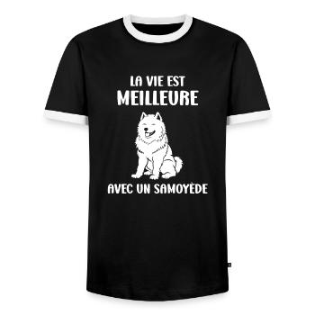 Humour Chien Samoyède - T-shirt contrasté Homme - noir/blanc - Devant - AI Model Female 172 light (172cm) & AI Model Male 178 light (178cm)