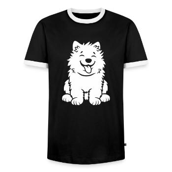 Chien Samoyède - T-shirt contrasté Homme - noir/blanc - Devant - AI Model Female 172 light (172cm) & AI Model Male 178 light (178cm)