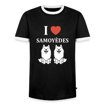 Humour Chien Samoyède - T-shirt contrasté Homme - noir/blanc - Devant - AI Model Female 172 light (172cm) & AI Model Male 178 light (178cm)
