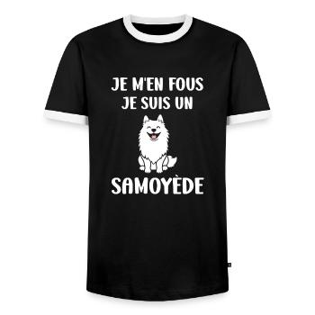 Humour Chien Samoyède - T-shirt contrasté Homme - noir/blanc - Devant - AI Model Female 172 light (172cm) & AI Model Male 178 light (178cm)