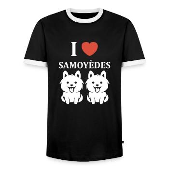 Humour Chien Samoyède - T-shirt contrasté Homme - noir/blanc - Devant - AI Model Female 172 light (172cm) & AI Model Male 178 light (178cm)