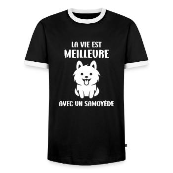Humour Chien Samoyède - T-shirt contrasté Homme - noir/blanc - Devant - AI Model Female 172 light (172cm) & AI Model Male 178 light (178cm)