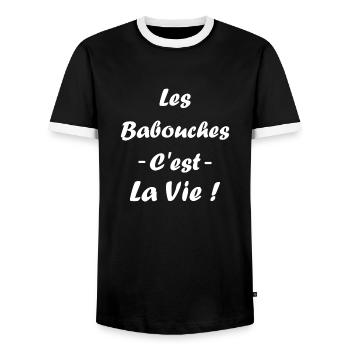 Hausschuhe Humor - Männer Kontrast-T-Shirt - Schwarz/Weiß - Vorne - AI Model Female 172 light (172cm) & AI Model Male 178 light (178cm)