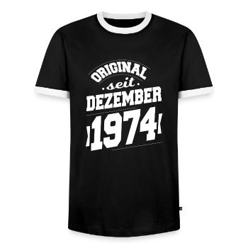December 1974 Original for 49 years man woman - Men's Ringer Shirt - black/white - Front - AI Model Female 172 light (172cm) & AI Model Male 178 light (178cm)