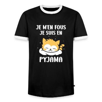 Je m'en fous je suis en pyjama - T-shirt contrasté Homme - noir/blanc - Devant - AI Model Female 172 light (172cm) & AI Model Male 178 light (178cm)