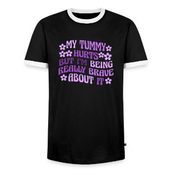 My Tummy Hurts But I'm Being Really - Men's Ringer Shirt - black/white - Front - AI Model Female 172 light (172cm) & AI Model Male 178 light (178cm)