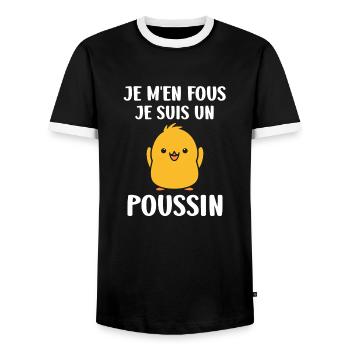Humour bébé poussin - T-shirt contrasté Homme - noir/blanc - Devant - AI Model Female 172 light (172cm) & AI Model Male 178 light (178cm)
