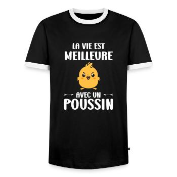 Humour petit poussin - T-shirt contrasté Homme - noir/blanc - Devant - AI Model Female 172 light (172cm) & AI Model Male 178 light (178cm)