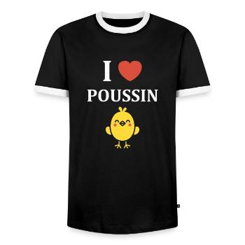Humour petit poussin - T-shirt contrasté Homme - noir/blanc - Devant - AI Model Female 172 light (172cm) & AI Model Male 178 light (178cm)