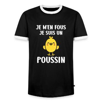Humour petit poussin - T-shirt contrasté Homme - noir/blanc - Devant - AI Model Female 172 light (172cm) & AI Model Male 178 light (178cm)