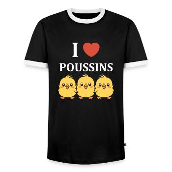 Humour petit poussin - T-shirt contrasté Homme - noir/blanc - Devant - AI Model Female 172 light (172cm) & AI Model Male 178 light (178cm)